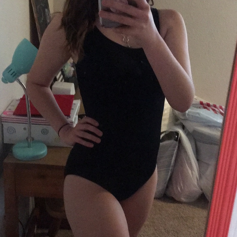 Black ribbed one piece with scoop back